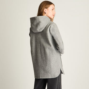 Abrigo Con Gorro Forrado En Piel Gris