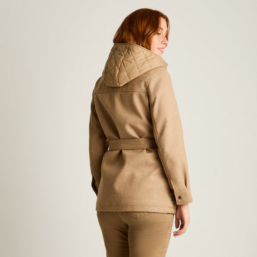 Abrigo Camel Manga Larga Elasticidad Nula Con Forro Calce Normal Tela Plano