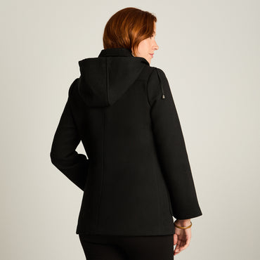 Abrigo Negro Manga Larga Elasticidad Nula Con Forro Calce Normal Tela Plano