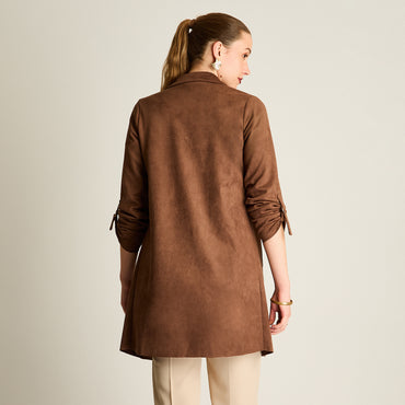 Chaqueta Cafe Manga Larga Elasticidad Nula Sin Forro Calce Normal Tela Bonded