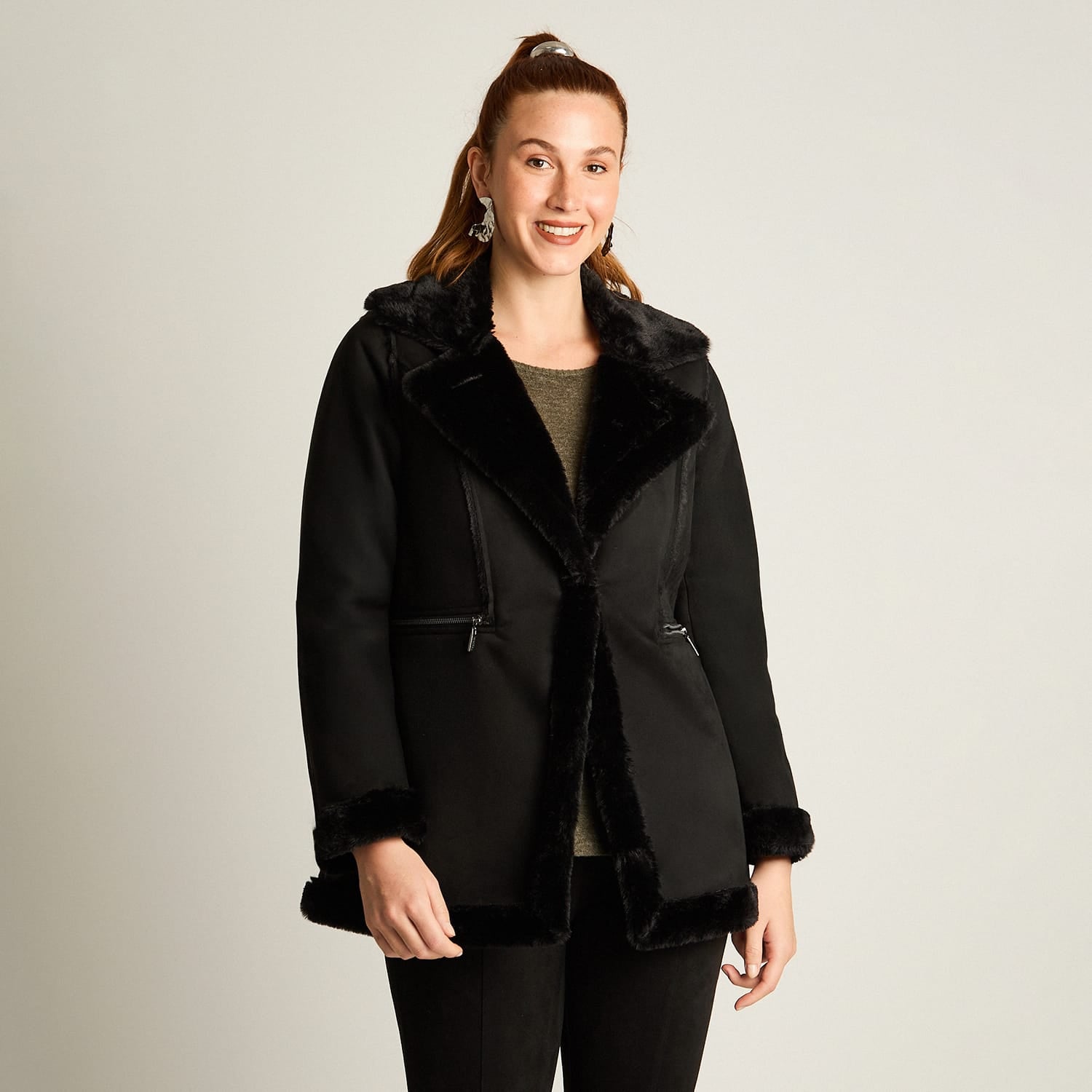Chaqueta Negro Manga Larga Elasticidad Nula Con Forro Calce Normal Tela Bonded