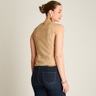 Casaca Camel Sin Mangas Elasticidad Nula Sin Forro Calce Ajustado Tela Plano