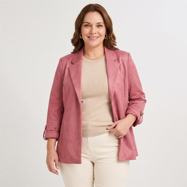 Casaca de Suede Rosado en modelo plus size