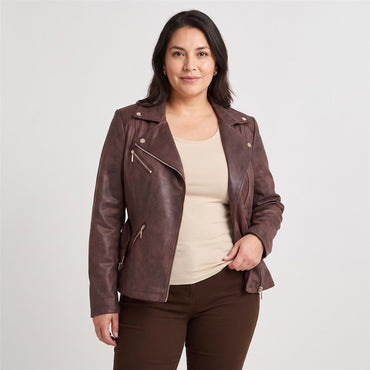 Casaca Biker de Suede Café en modelo plus size
