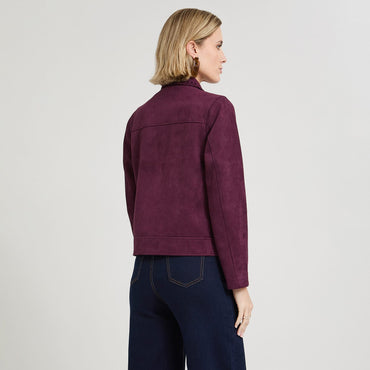 Casaca de Suede con Aplicación en Cuello y Bolsillos Morado