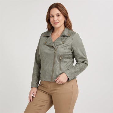 Casaca Biker de Suede Verde en modelo plus size