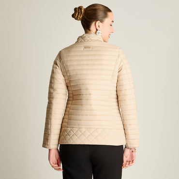 Parka Beige Manga Larga Elasticidad Nula Con Forro Calce Normal Tela Plano