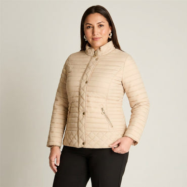 Parka Beige Acolchada Manga Larga con Bolsillos con Cierre en modelo plus size