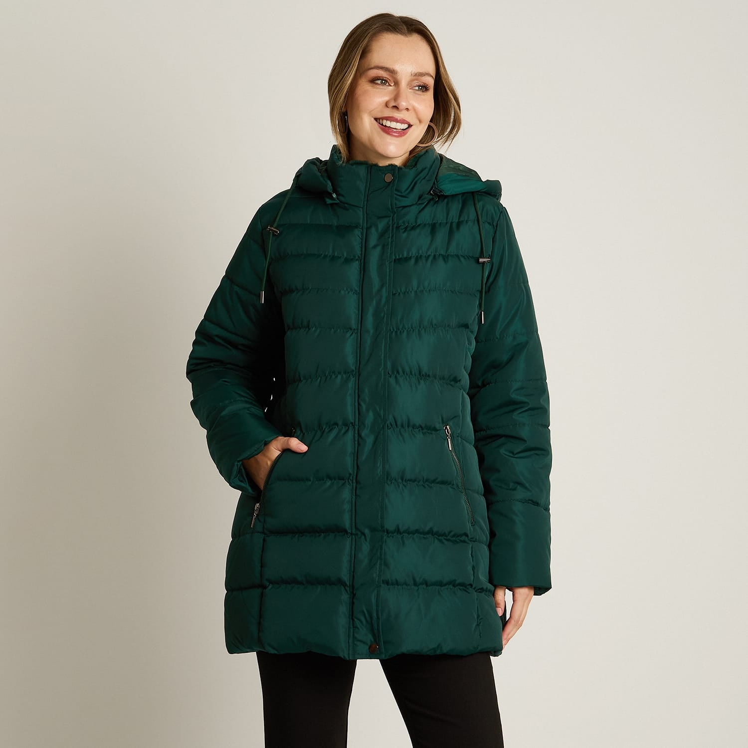 Parka Verde Manga Larga Elasticidad Nula Con Forro Calce Normal Tela Plano