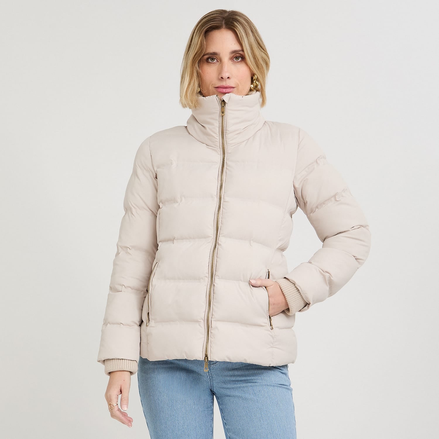 Parka Beige corta detalle tejido - Lorenzo di Pontti