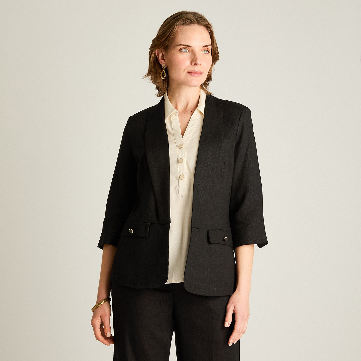 Blazer Negro Manga 3/4 Lino