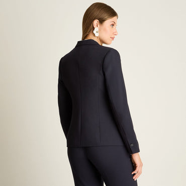 Blazer Azul Manga Larga Elasticidad Nula Con Forro Calce Normal Tela Plano