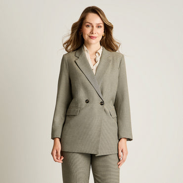 Blazer Gris Cruzado con Bolsillos de Solapa