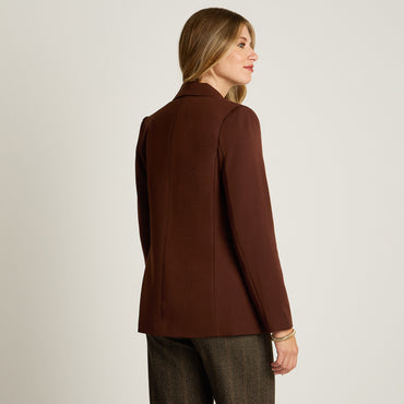 Blazer Cafe Manga Larga Elasticidad Nula Con Forro Calce Normal Tela Plano