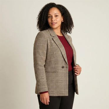 Blazer con Estampado Cuadrille Clásico y Doble Botón en modelo plus size