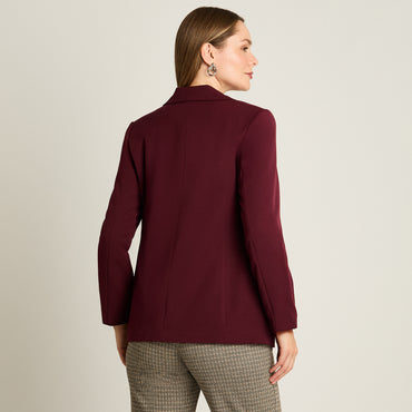 Blazer Burdeo Manga Larga Elasticidad Nula Con Forro Calce Normal Tela Plano