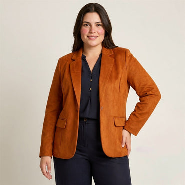 Blazer Terracota con Tela Tacto Caliente y Forro en modelo plus size