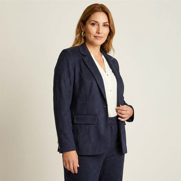 Blazer Azul con Tela Tacto Caliente y Forro en modelo plus size