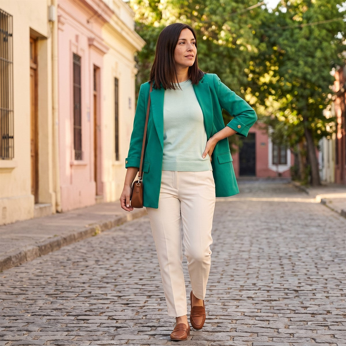 Blazer Manga 3/4 Bolsillos con Solapa Verde lifestyle