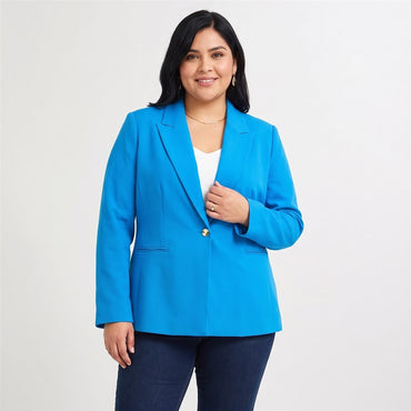Blazer con Botones en Manga Azul en modelo plus size