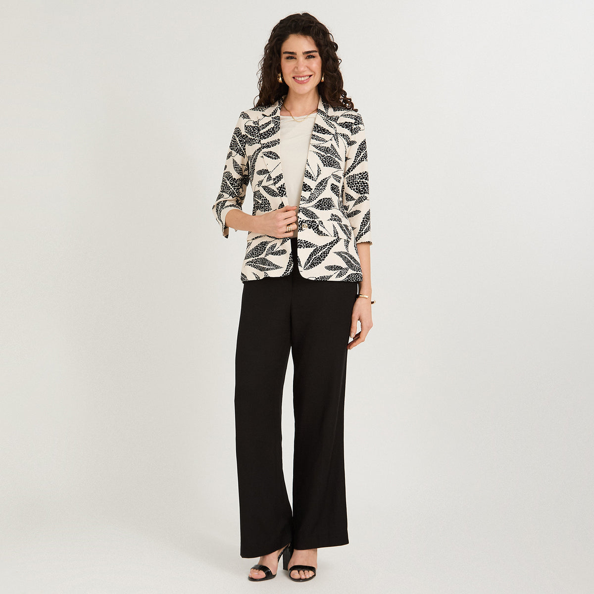 Blazer de Lino Manga 3/4 Negro