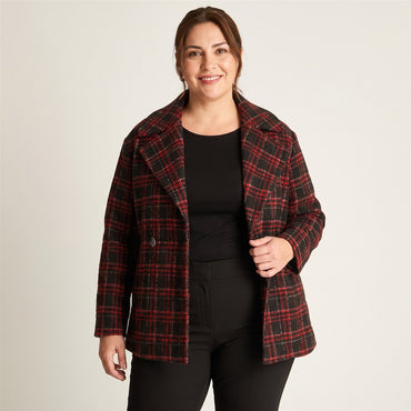 Chaquetón Estilo Escocés Rojo en modelo plus size
