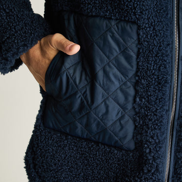 Polerón Sherpa Bondeado En Suede, Dos Bolsillos Quilted Azul