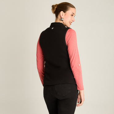 Poleron Polar Negro Sin Mangas Elasticidad Baja Sin Forro Calce Normal Tela Punto