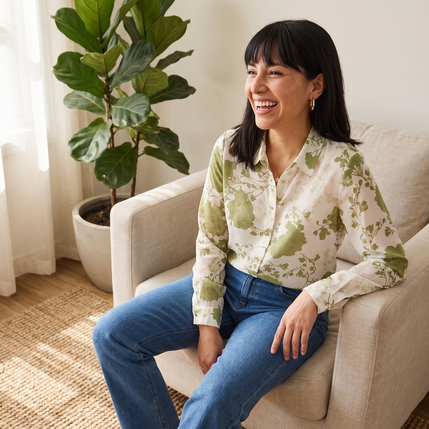 Blusa Manga Larga con Botones Verde lifestyle