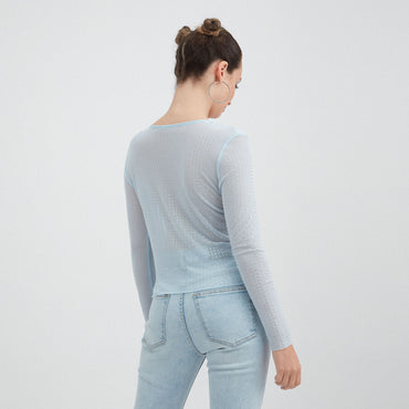 Polera mesh manga larga con strass | Acuarela