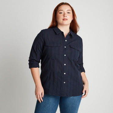 Blusa Azul Manga Roll Up - Lorenzo di Pontti