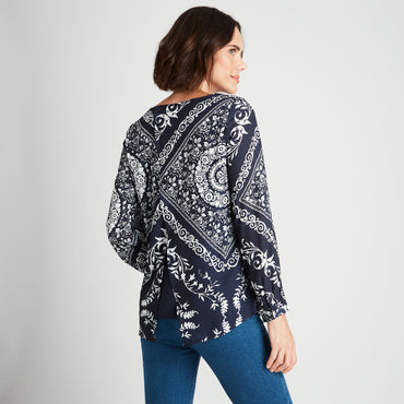 Blusa Manga Larga Con Collar Azul