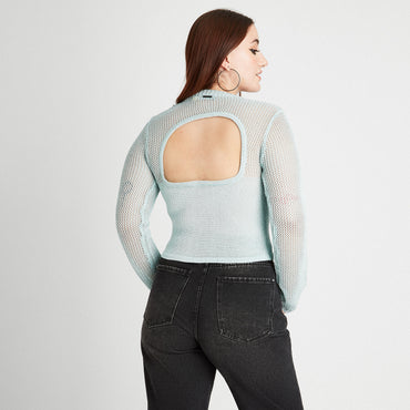 Sweater calado lurex con abertura espalda | Acuarela