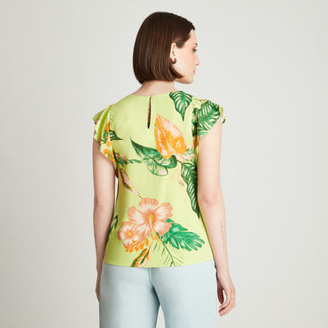 Blusa Pistacho Manga Corta Estampado Cuello V