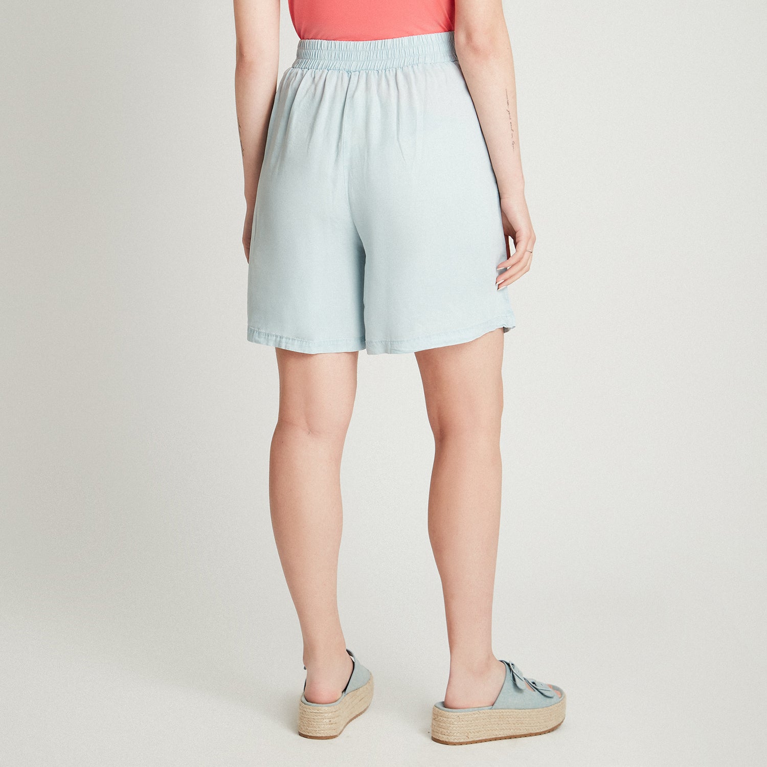 Falda Short Celeste Lyocell Con Lazo