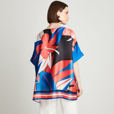 Túnica Coral Satín Estampado - Lorenzo di Pontti