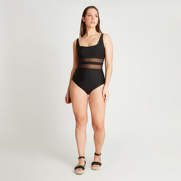 Traje De Baño 1 Pieza Con Transparencia En Cintura Negro