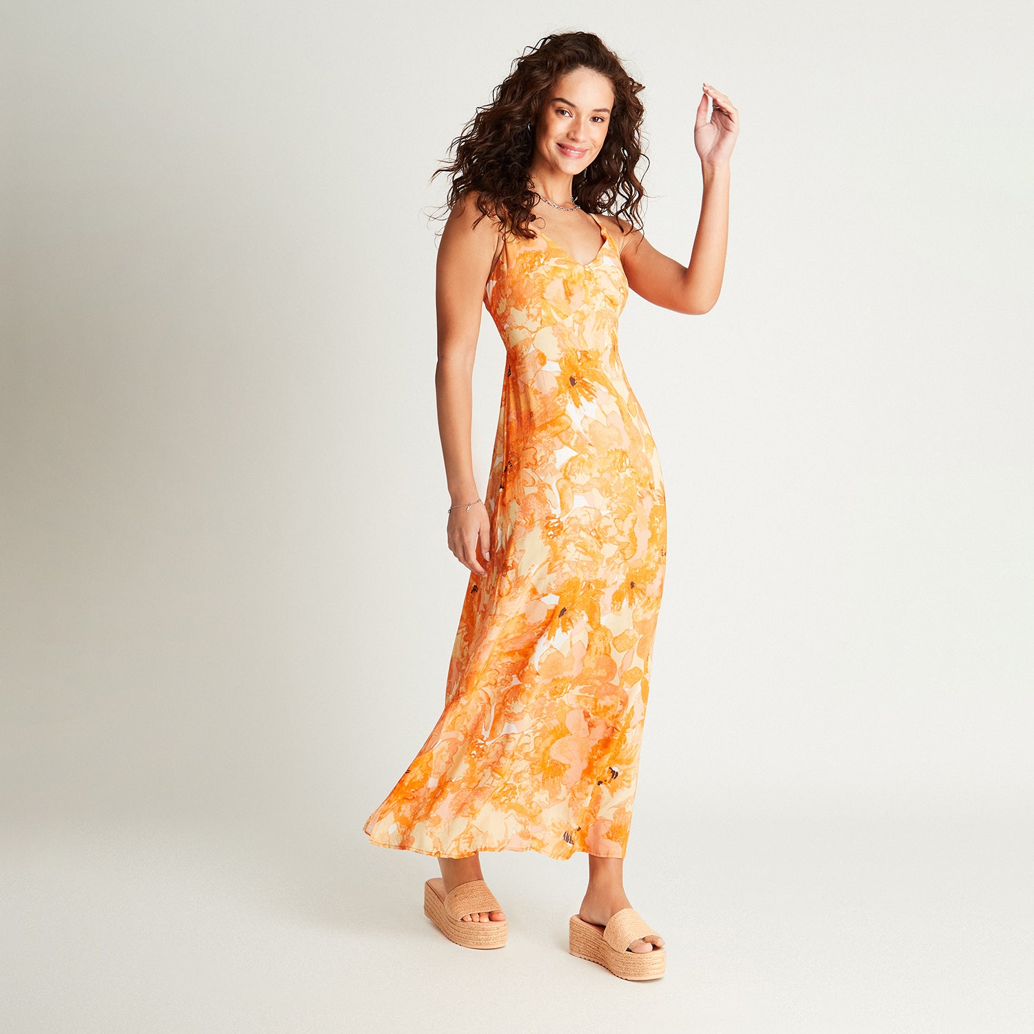 Vestido Maxi Naranjo Estampado Tirantes