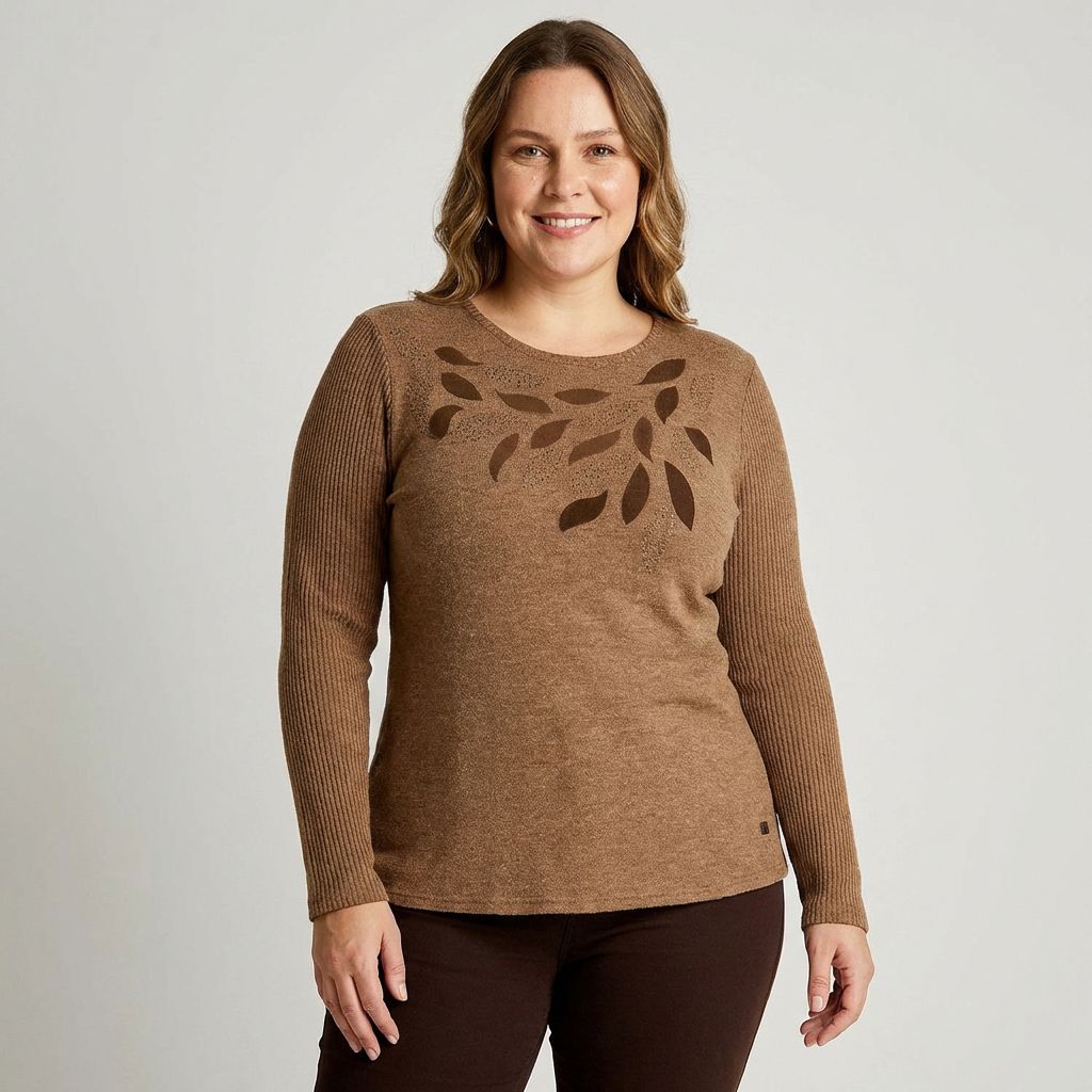 Polera Café de Lanilla con Detalle de Strass