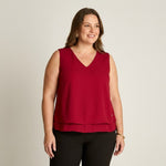 Blusa Sin Mangas Rojo oscuro con Doble Capa y Escote V