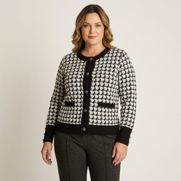 Cardigan Blanco Estampado Geométrico Clásico - Lorenzo di Pontti