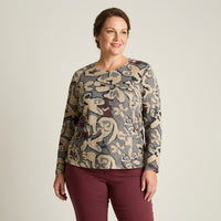 Polera de Lanilla Índigo con Estampado Floral y Lúrex en modelo plus size