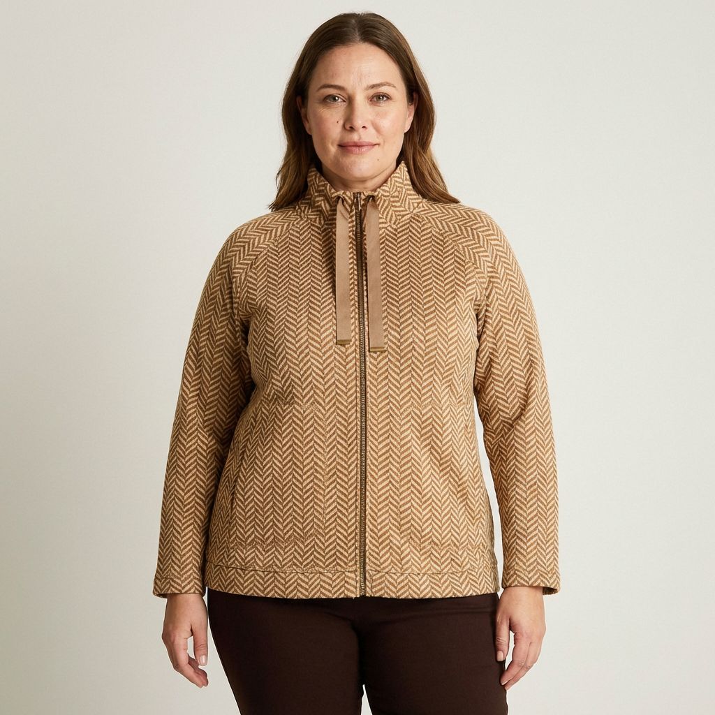 Polerón Soft Shell Camel con Estampado Espiga y Forro Fleece