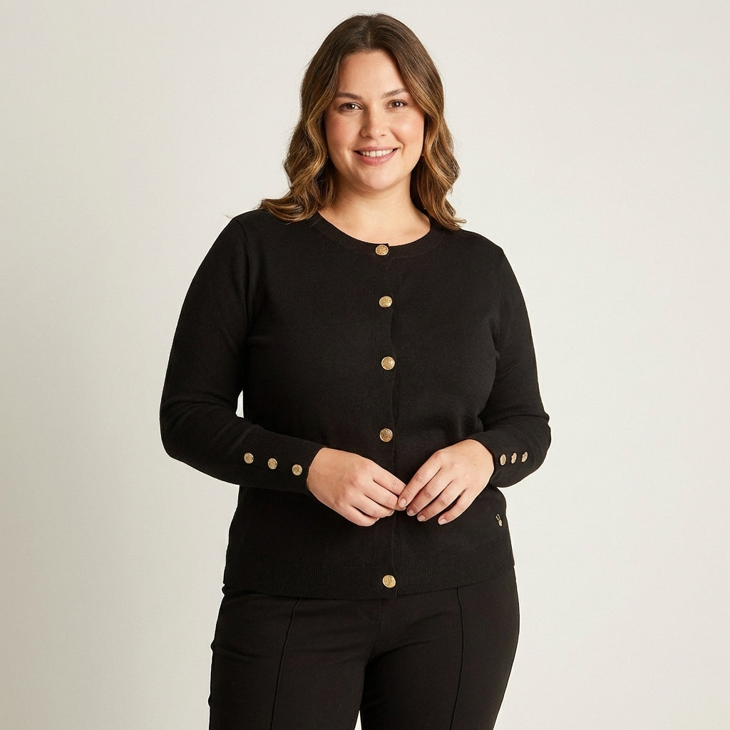 Cardigan Negro Botones Dorados Tejido - Lorenzo di Pontti