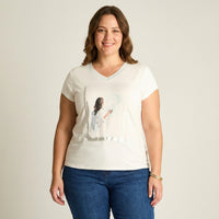 Polera Blanca Mix Fabric Print - Lorenzo di Pontti