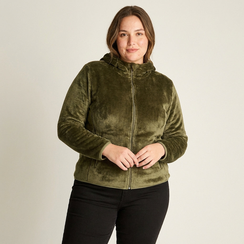 Polerón Verde Coral Fleece con Cuello Alto y Cierre Full Zipper