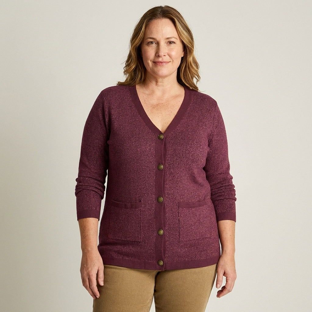 Cardigan Burdeo con Detalles Lurex y Botones en Tejido