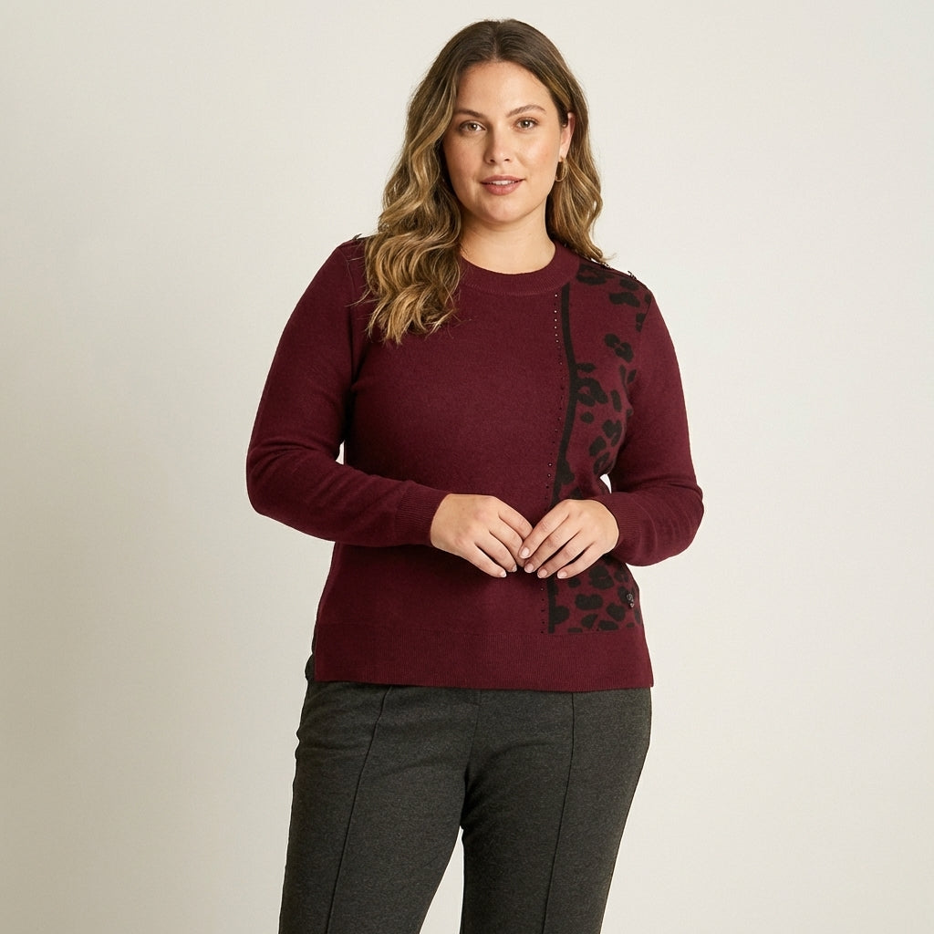 Sweater Burdeo Estampado Animal Print - Lorenzo di Pontti