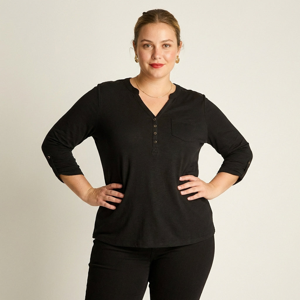 Polera Negro Manga Larga Detalle de Macramé