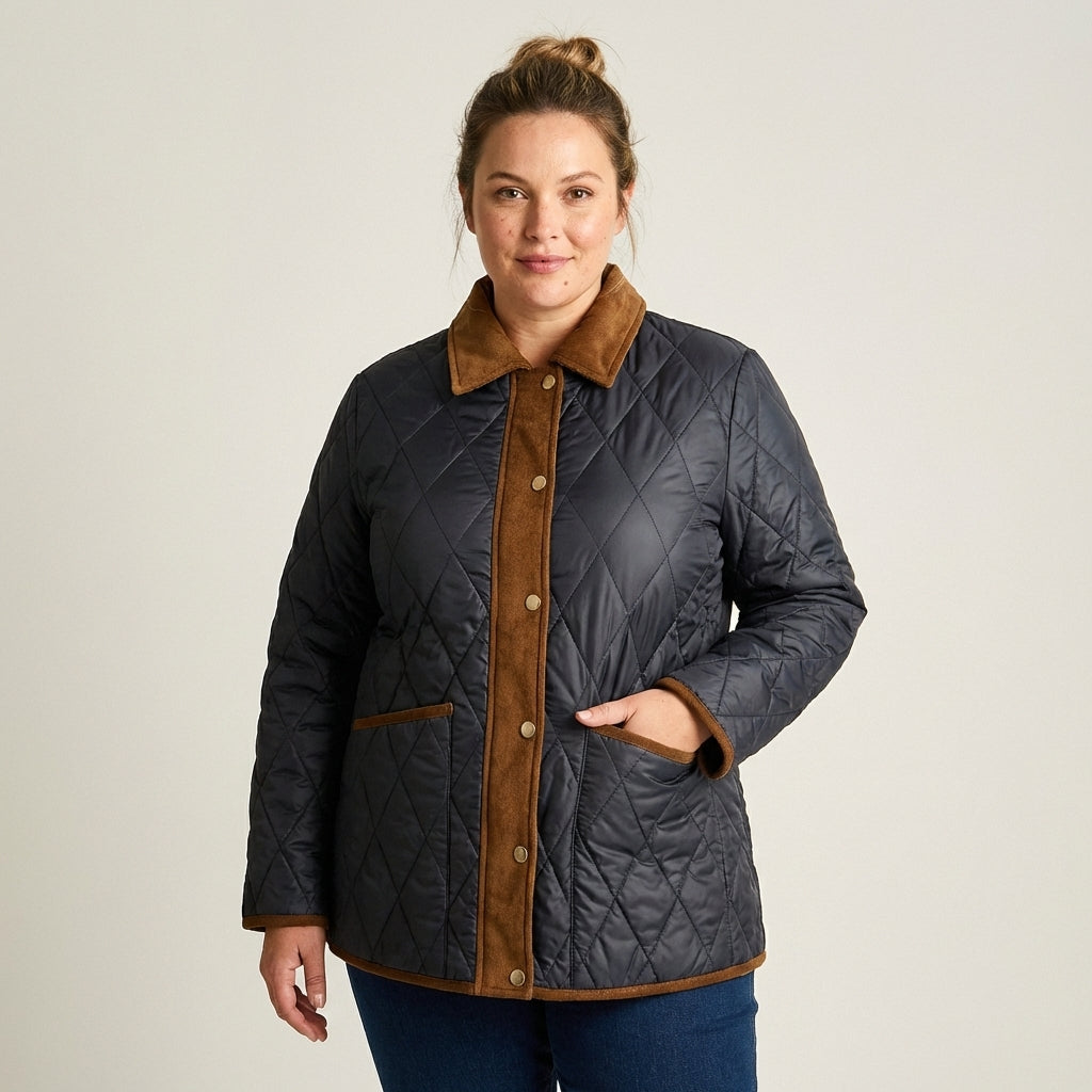 Chaqueta Azul Quilted con Detalles de Cotelé y Forro